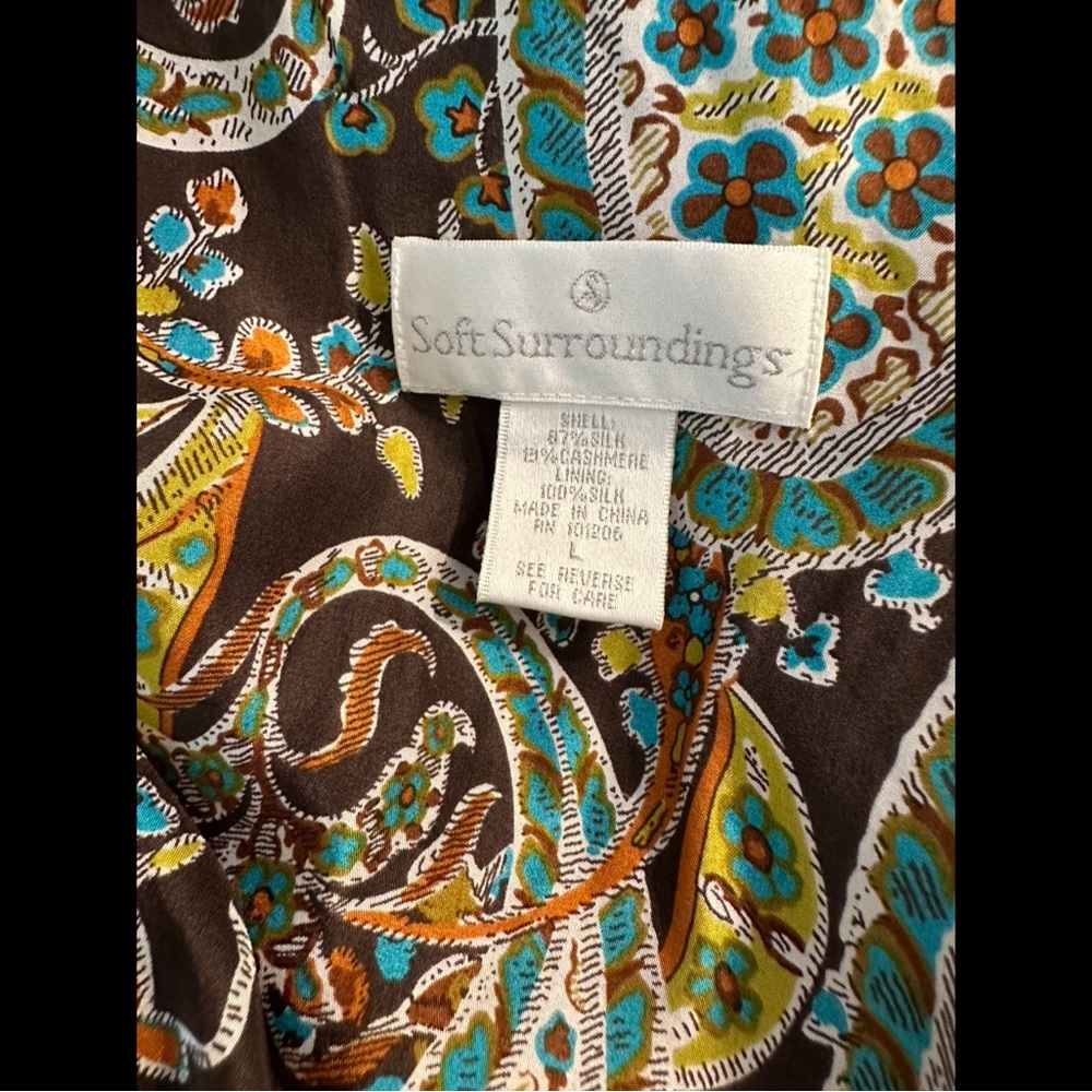 SOFT SURROUNDINGS Cashmere Silk Cardigan Sweater Burnt Orange Paisley Lined Trim - Picture 7 of 8
